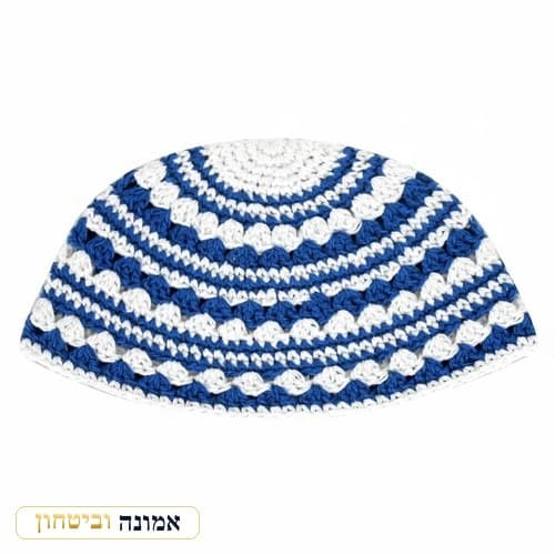 כיפה פריק 21 ס"מ לבן פסים תכלת — מבט ראשי