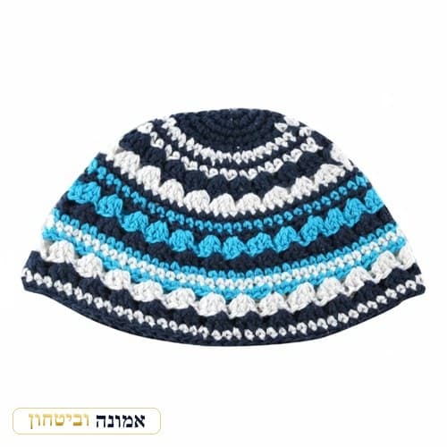 כיפה פריק 21 ס"מ פסים בגוון כחול כהה לבן ותכלת — מבט ראשי