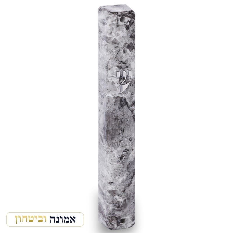מזוזה פלסטיק 12 ס"מ - גימור שיש אפור — מבט ראשי