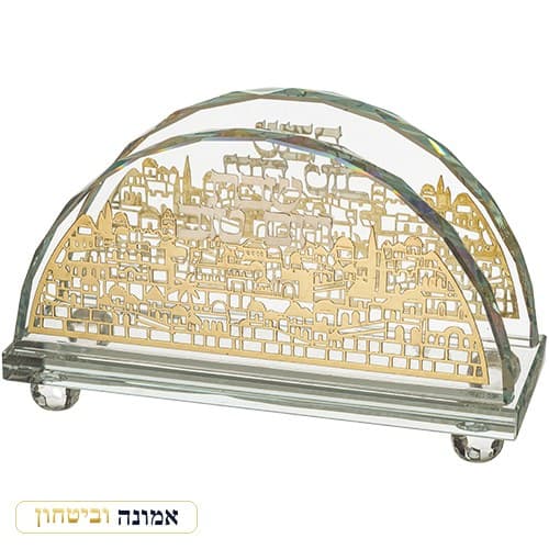 מפיון קריסטל מהודר עם פלקטה "נוף ירושלים" — מבט ראשי
