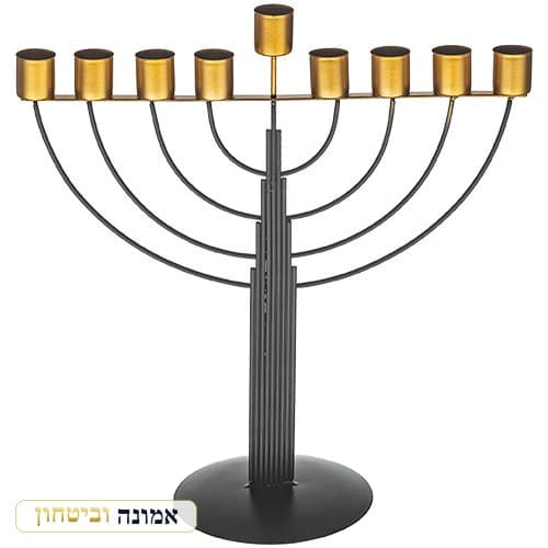 חנוכיית חוטים חצי עגול לשמן שחור 30 ס"מ — מבט ראשי