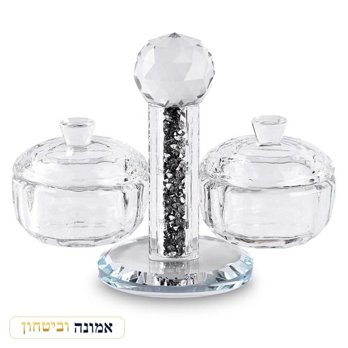 מלחייה קריסטל עם שבבי זכוכית כסף ומכסה 12 ס"מ — מבט ראשי