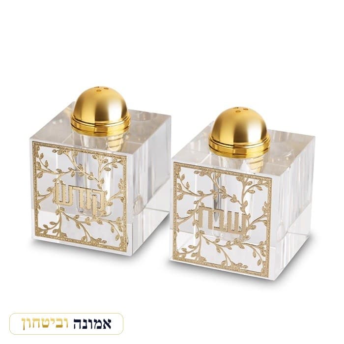 זוג מלחיות קריסטל עם פלקטה "פרחים" 7x5 ס"מ — מבט ראשי