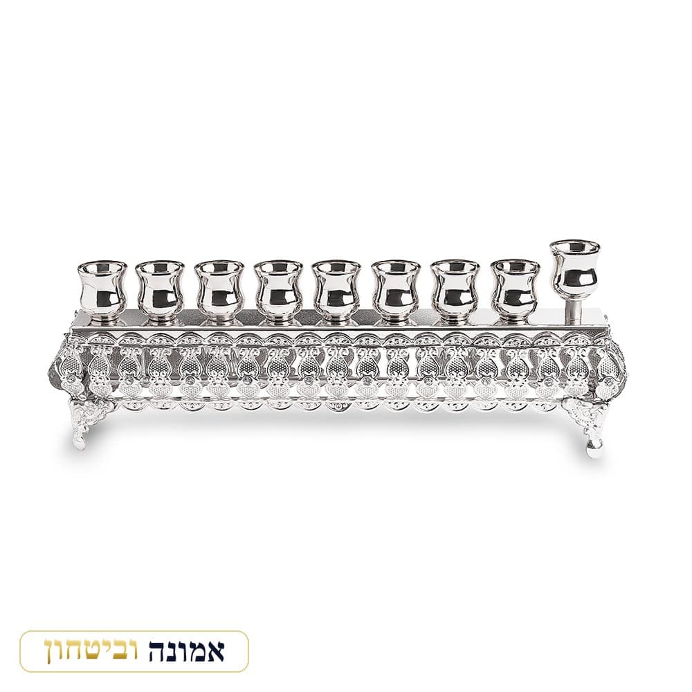 חנוכייה מתהפכת מהודרת בגימור כסף 10X28 ס"מ — מבט ראשי