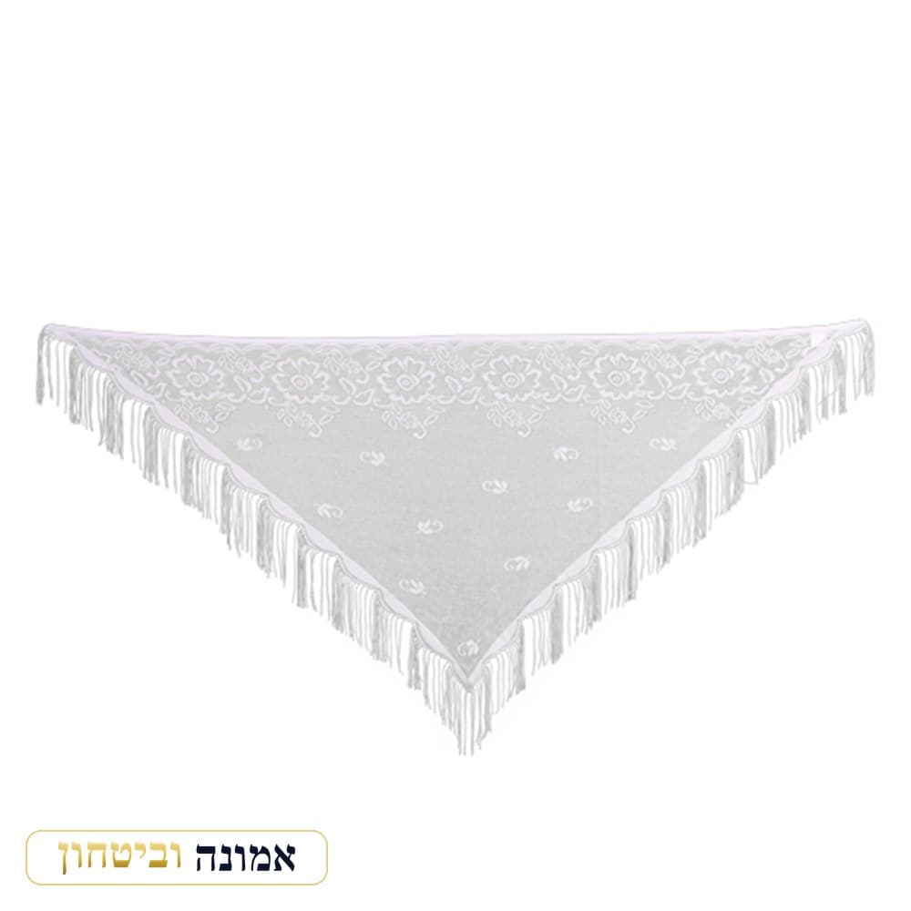 כיסוי ראש קרושה לבן "עלים ופרחים" 155X63 — מבט ראשי