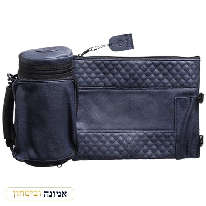 תיק תפילין טרמי דמוי עור כחול כהה איכותי לאחסון תפילין 23 ס"מ — מבט ראשי