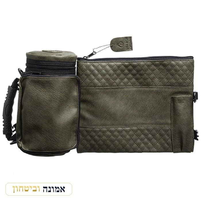 תיק תפילין טרמי דמוי עור ירוק זית איכותי לאחסון תפילין 23 ס"מ — מבט ראשי
