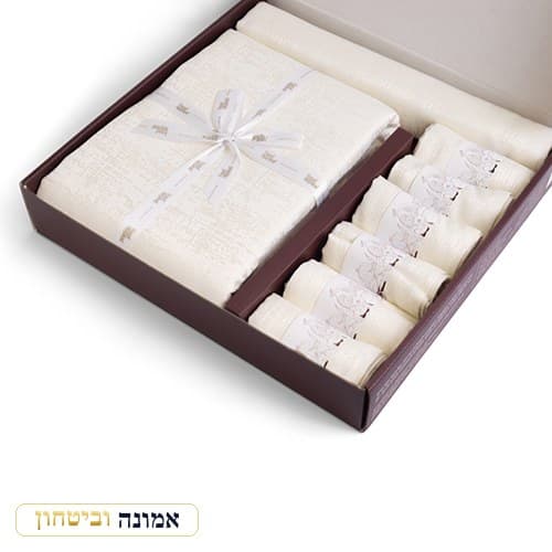 סט מפת שולחן מהודרת 140X350 ס"מ עם רנר +6 מפיות — מבט ראשי