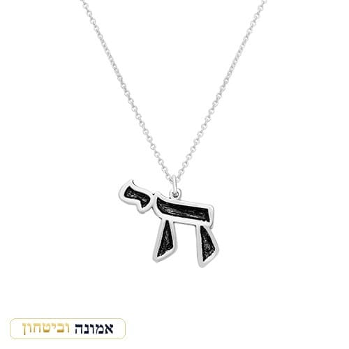 שרשרת כסף 925 — תליון "חי" באמייל שחור — מבט ראשי