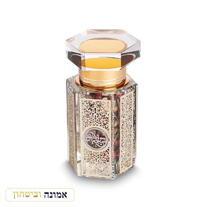 כלי לבשמים מקריסטל עם פלקטה "עיטור" עם פרחים 8X6 ס"מ — מבט ראשי