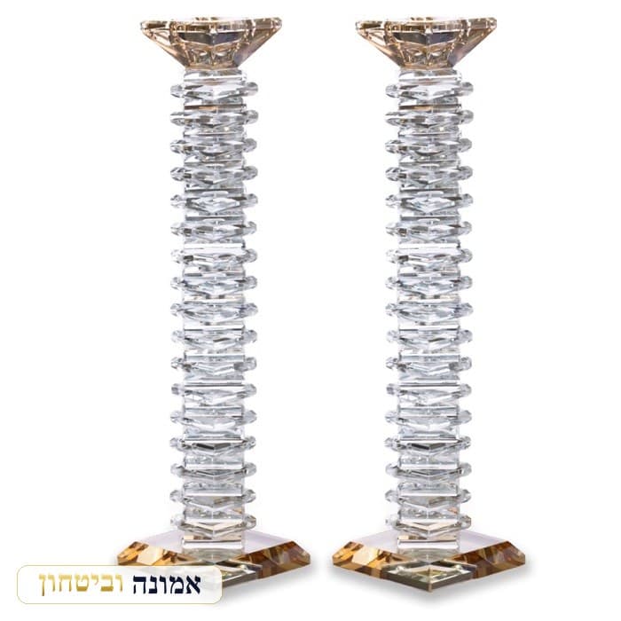 זוג פמוטי קריסטל 32 ס"מ — טבעות שקופות — מבט ראשי