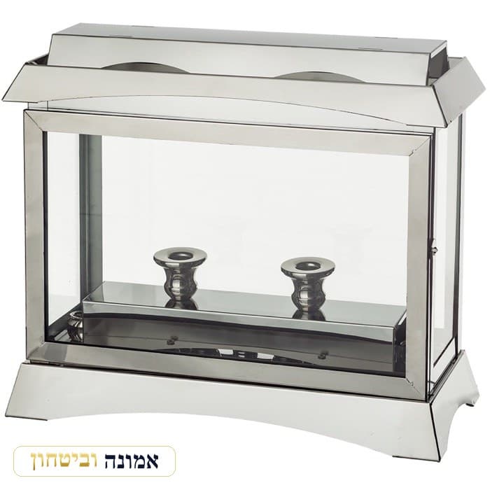 בית חנוכיה "אור הזהב" מהודר ממתכת וזכוכית עם בתי נר בגוון 20X34X44 ס"מ — מבט ראשי