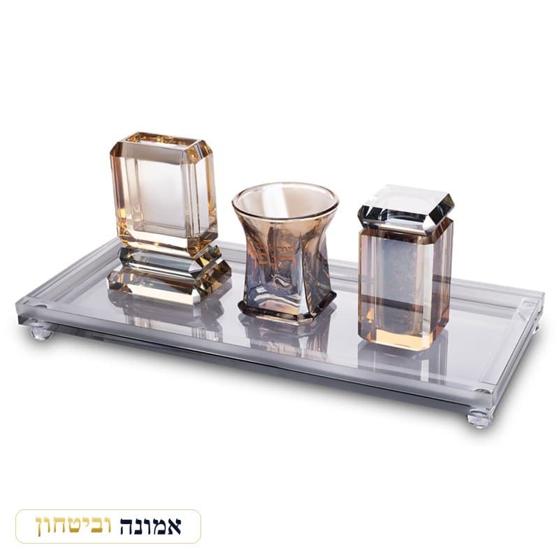סט הבדלה קריסטל עם מגש 34x15 ס"מ — כסוף — מבט ראשי