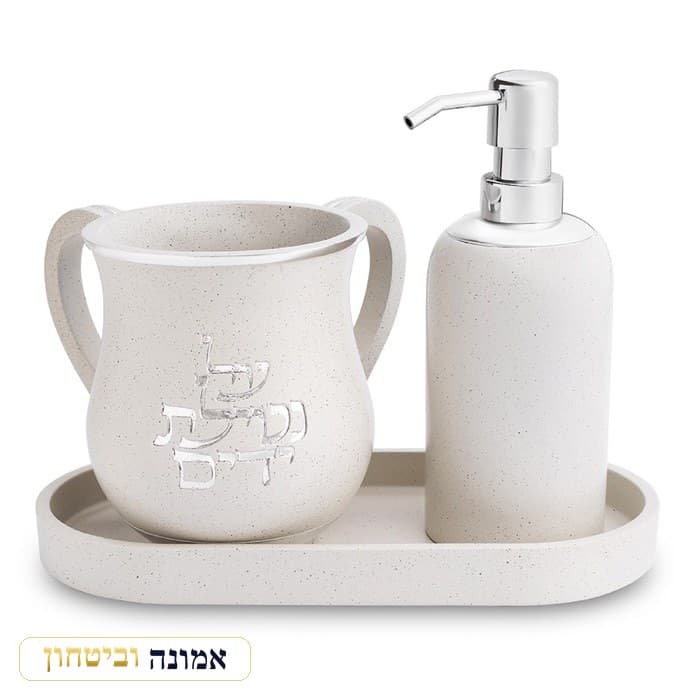 סט סבונייה ונטלה פולימר שמנת — איור ילד, כולל מגש — מבט ראשי