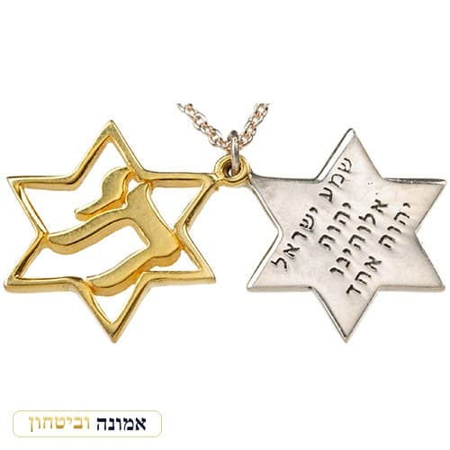 שרשרת כסף 925 מגן דוד דו-צדדי — "חי" מוזהב וברכה חרוטה — מבט ראשי