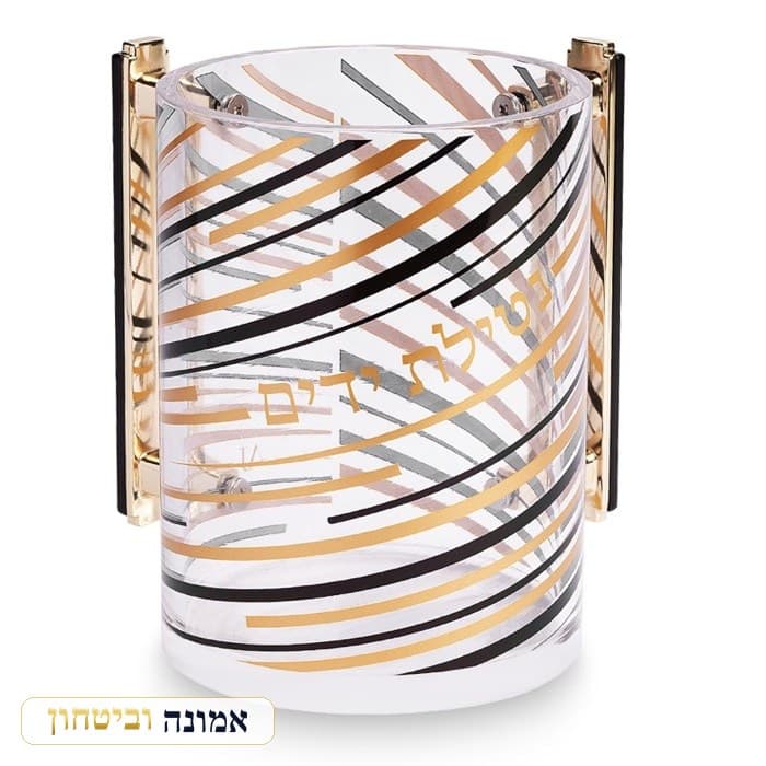 נטלה אקריליק שקופה קווים אלכסוניים זהב-שחור-כסף 13 ס"מ — מבט ראשי