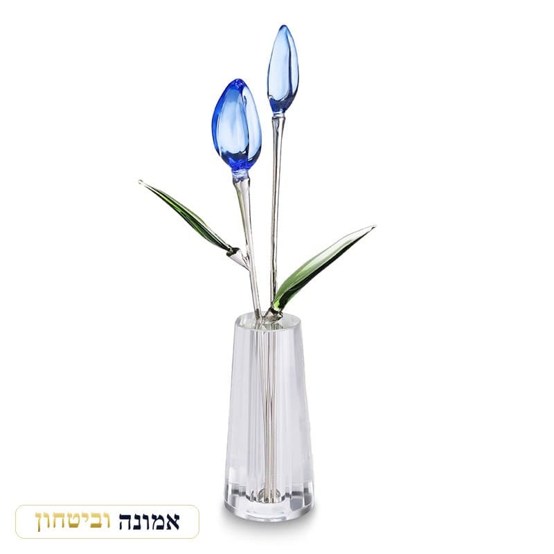 ואזה קריסטל עם פרחים גוון כחול 26 ס"מ — מבט ראשי