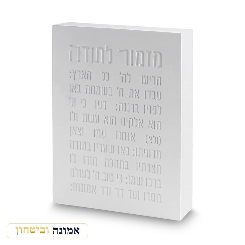 מזמור לתודה בלוק פולימר בטון לבן חלק 22X16 ס"מ — מבט ראשי