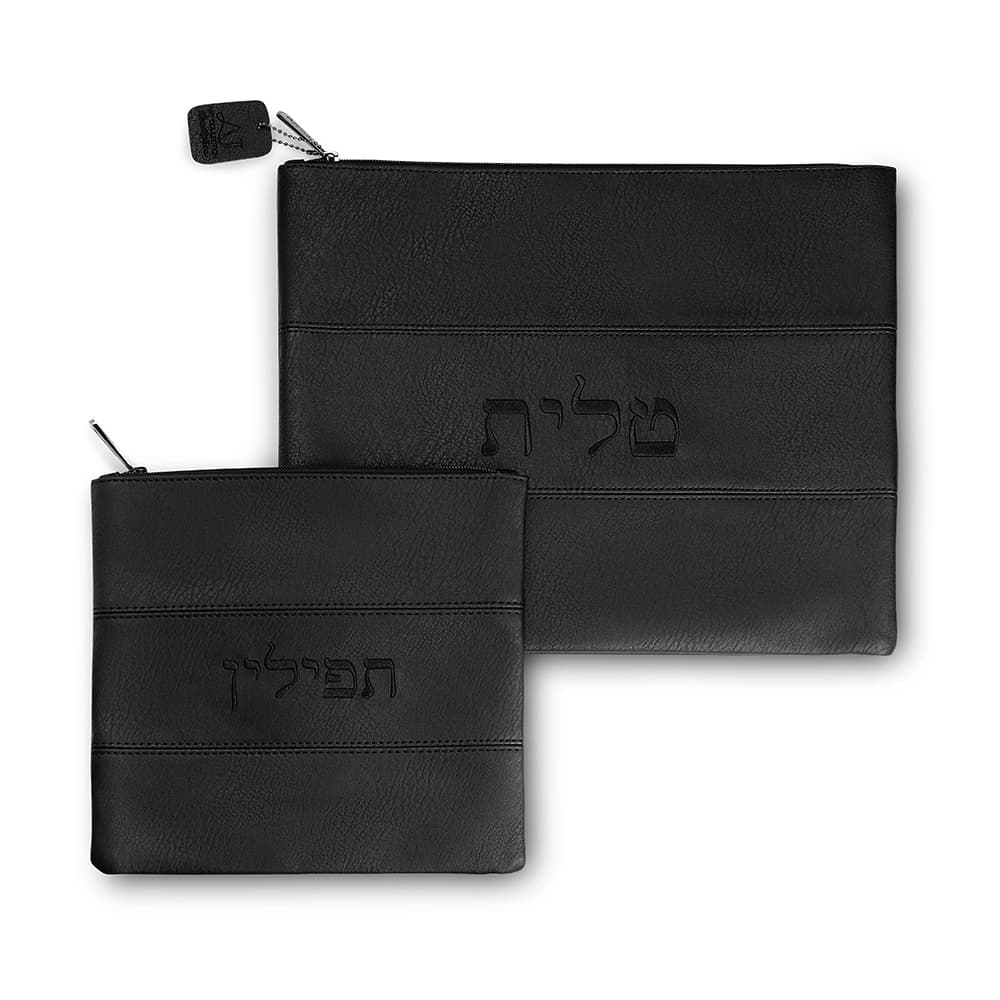 סט טלית תפילין דמוי עור שחור עם ריקמה 36X29 ס"מ — מבט ראשי