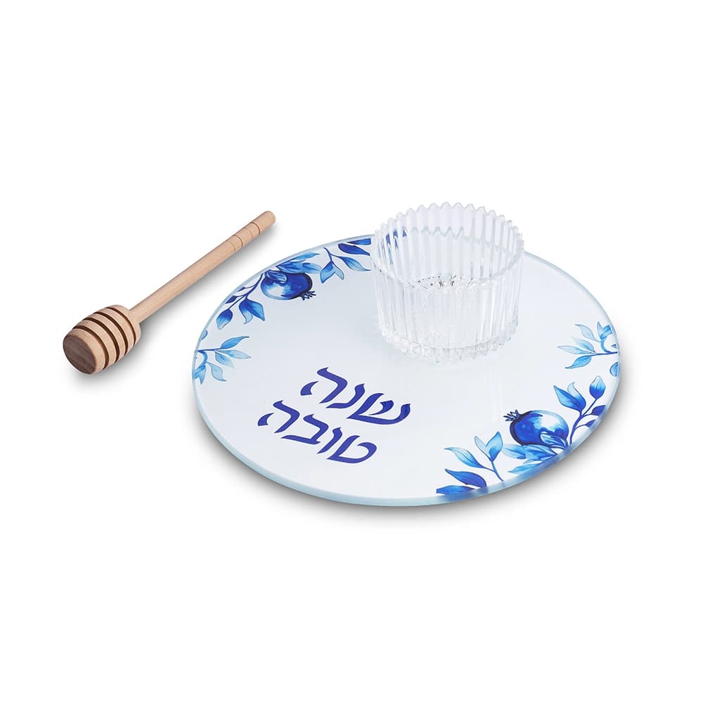 סט להגשת תפוח בדבש זכוכית בלתי שבירה 19 ס"מ - כחול — מבט ראשי