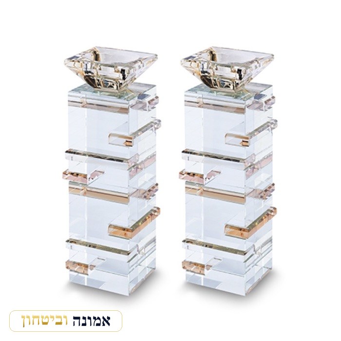 זוג פמוטי קריסטל שקוף זהב 20 ס"מ
