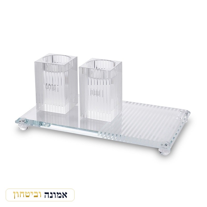 סט זוג פמוטי קריסטל עם מגש מהודר 23x13 ס"מ