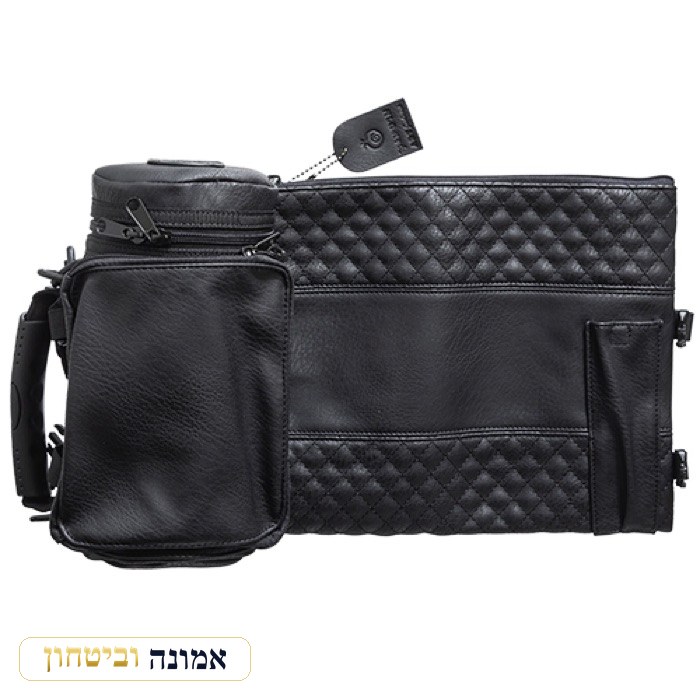 תיק תפילין טרמי דמוי עור שחור איכותי לאחסון תפילין 23 ס"מ